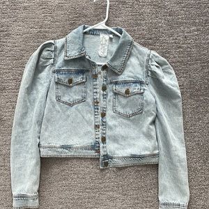 VICI light wash denim jacket with puff sleeves